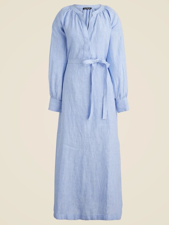 J. Crew Dresses & Skirts - J. Crew Cabana Blue Long-Sleeve Linen Maxi Dress Pockets Medium *Missing Belt